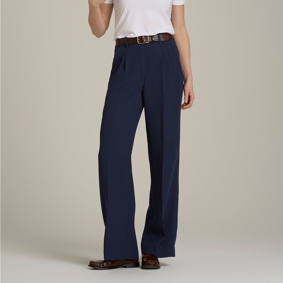 American Tall Pants - American Tall Wide Leg Pleated Dress Pants 2.0 34” Long Inseam Navy Blue
